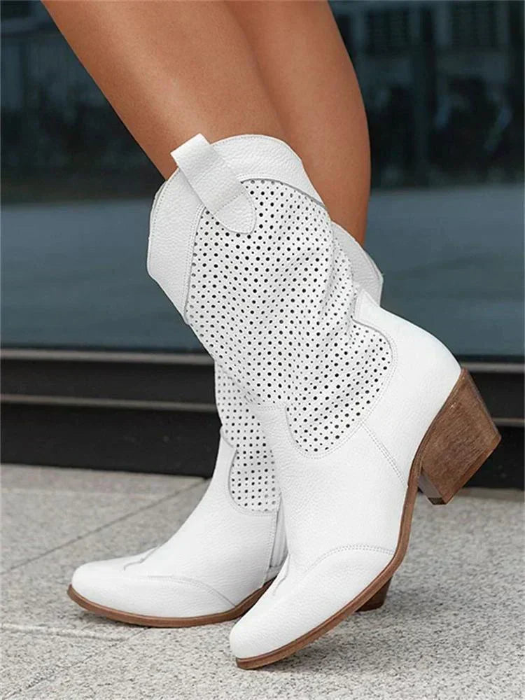 Women's Perforated Western Low-Heel Cowboy Boots