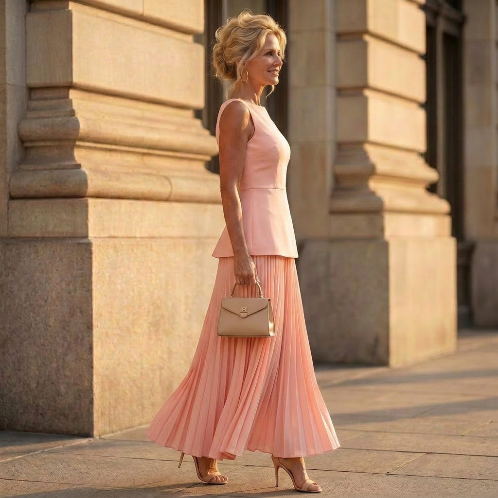 Women's Structured Sleeveless Top & Pleated Maxi Skirt Set