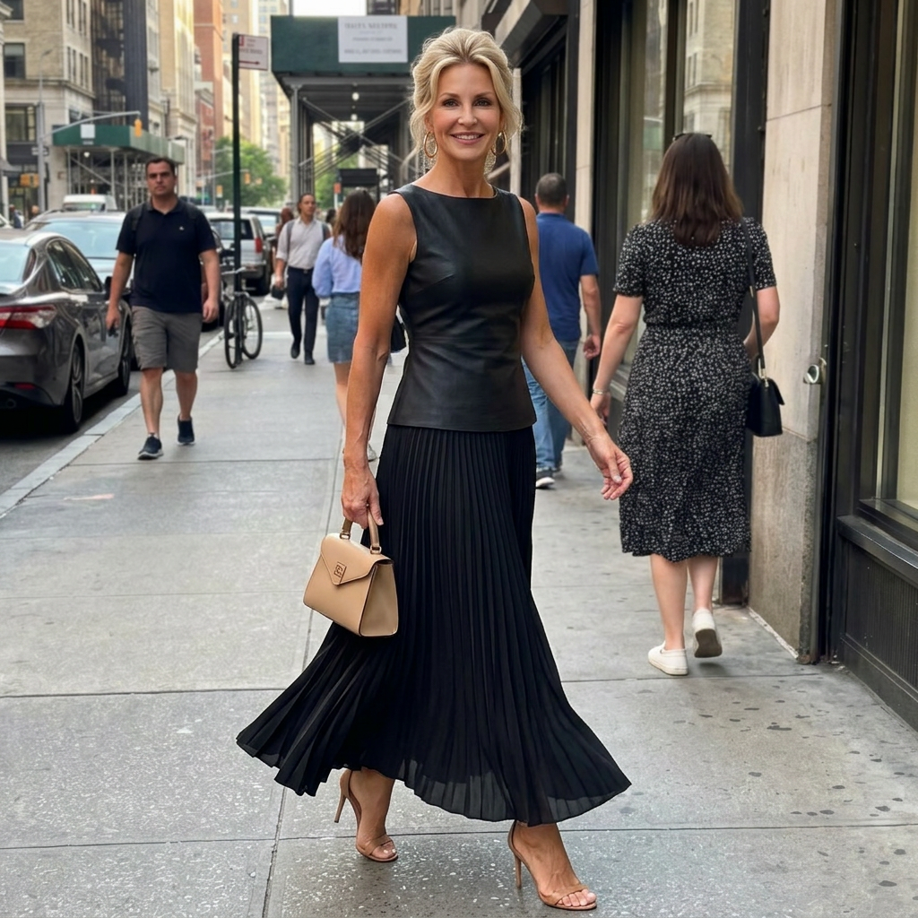 Women's Structured Sleeveless Top & Pleated Maxi Skirt Set