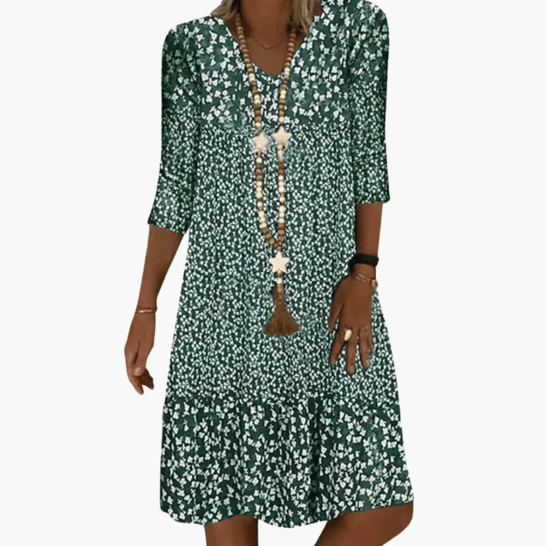 Elegant Printed Midi Dress with V-Neck
