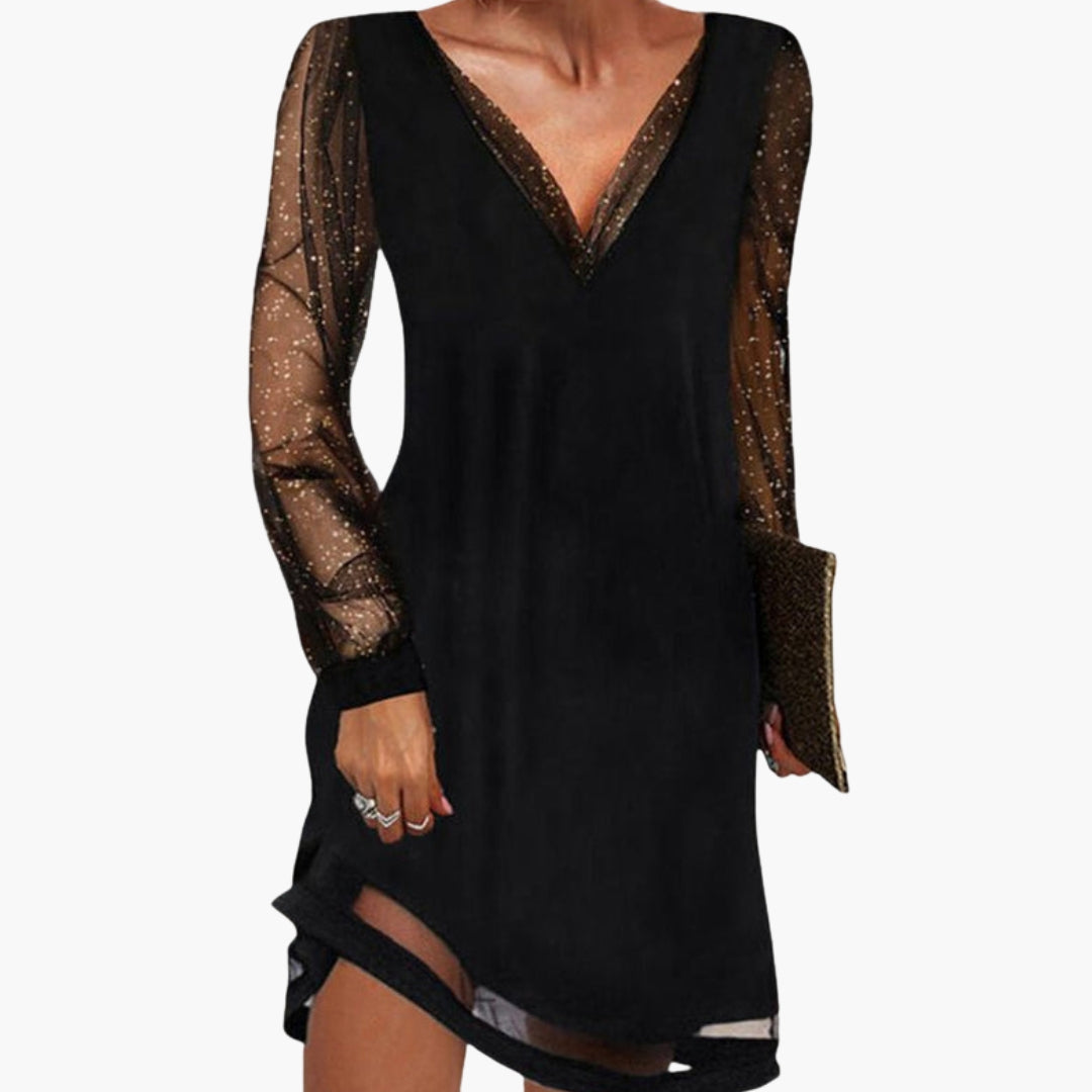 Robe cocktail élégante à manches pailletées