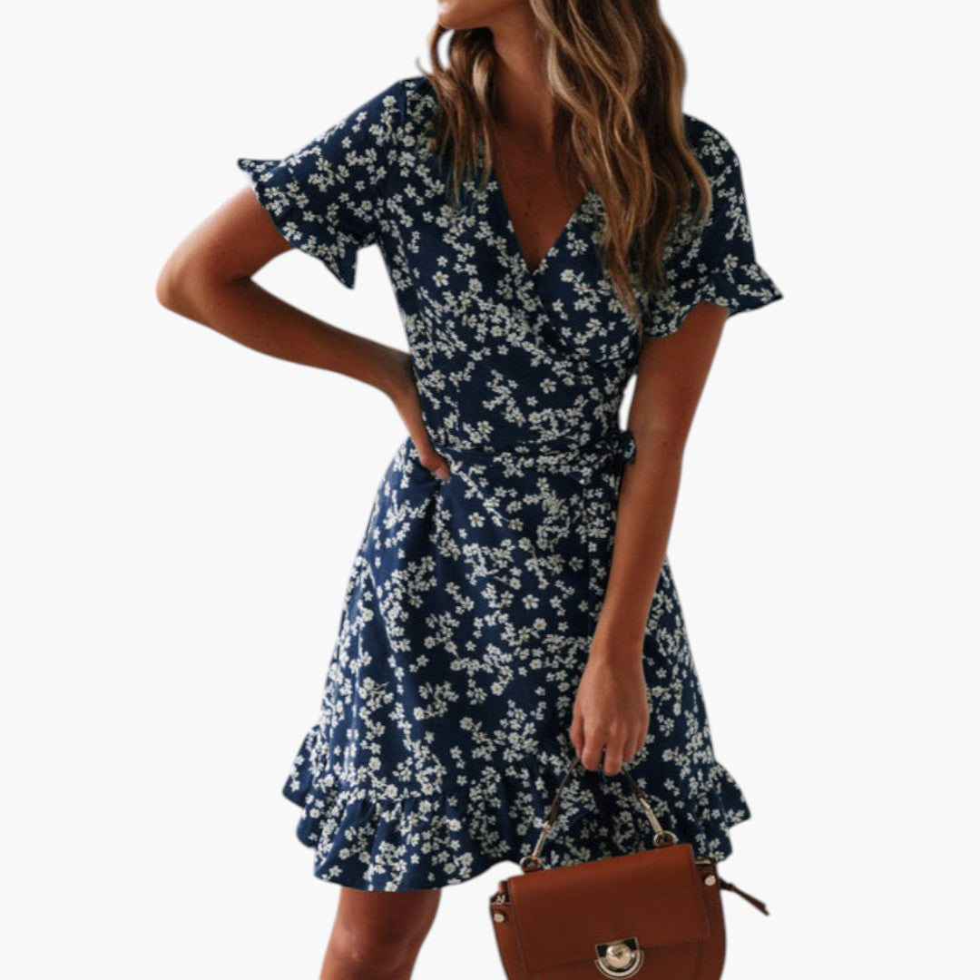 Robe de plage élégante pour femme avec taille nouée et ourlet à volants
