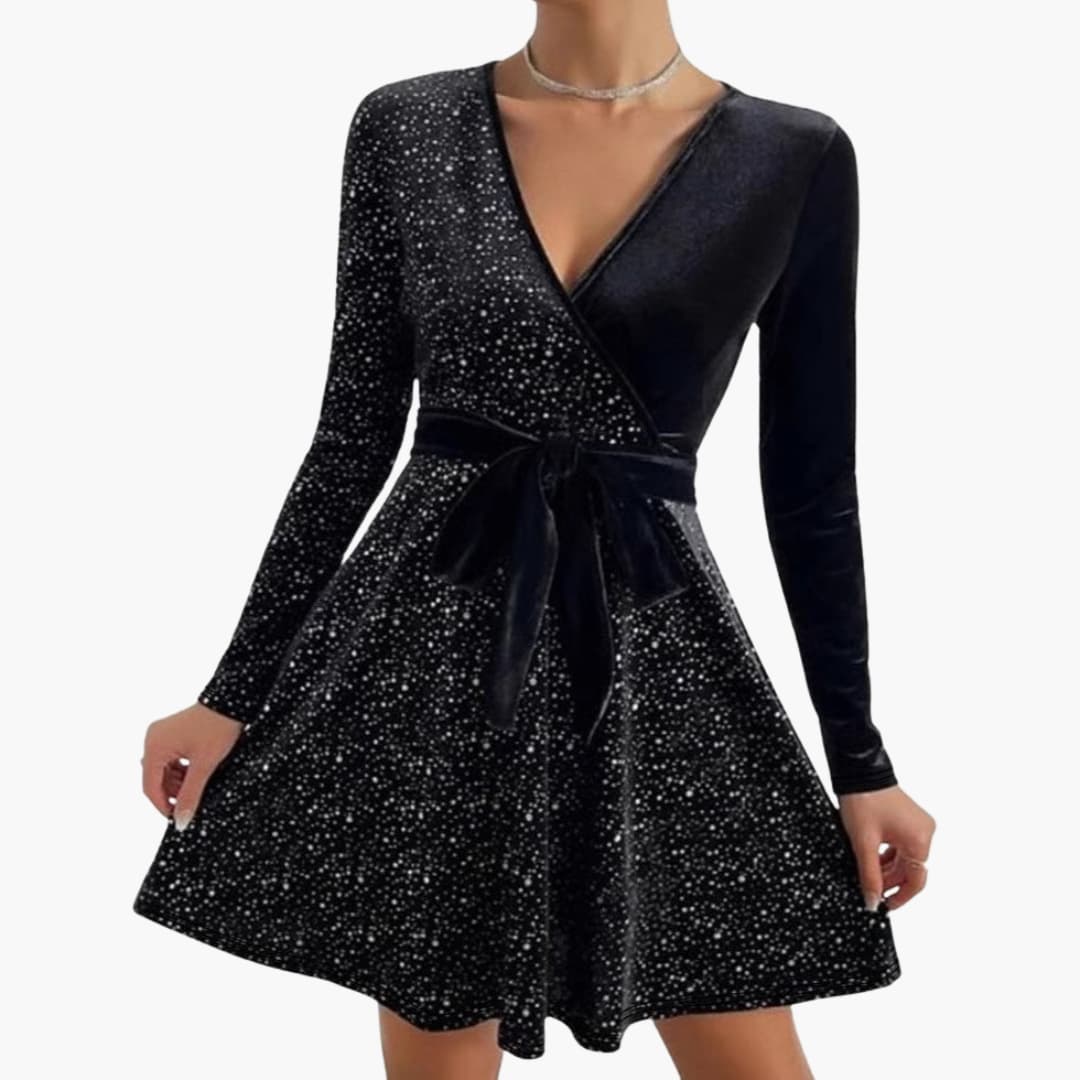 Robe de cocktail élégante à col en V et devant croisé