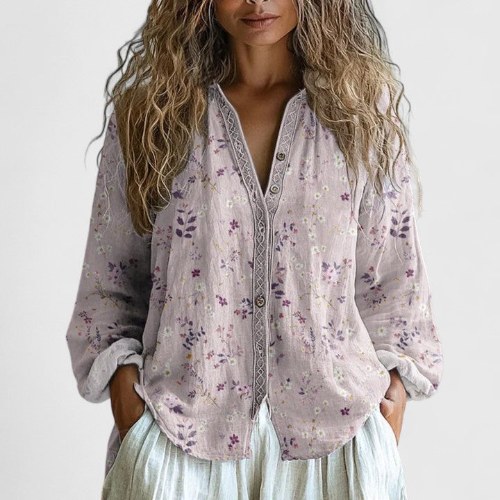 Blouse Mykayla à imprimé feuilles rétro pour femmes