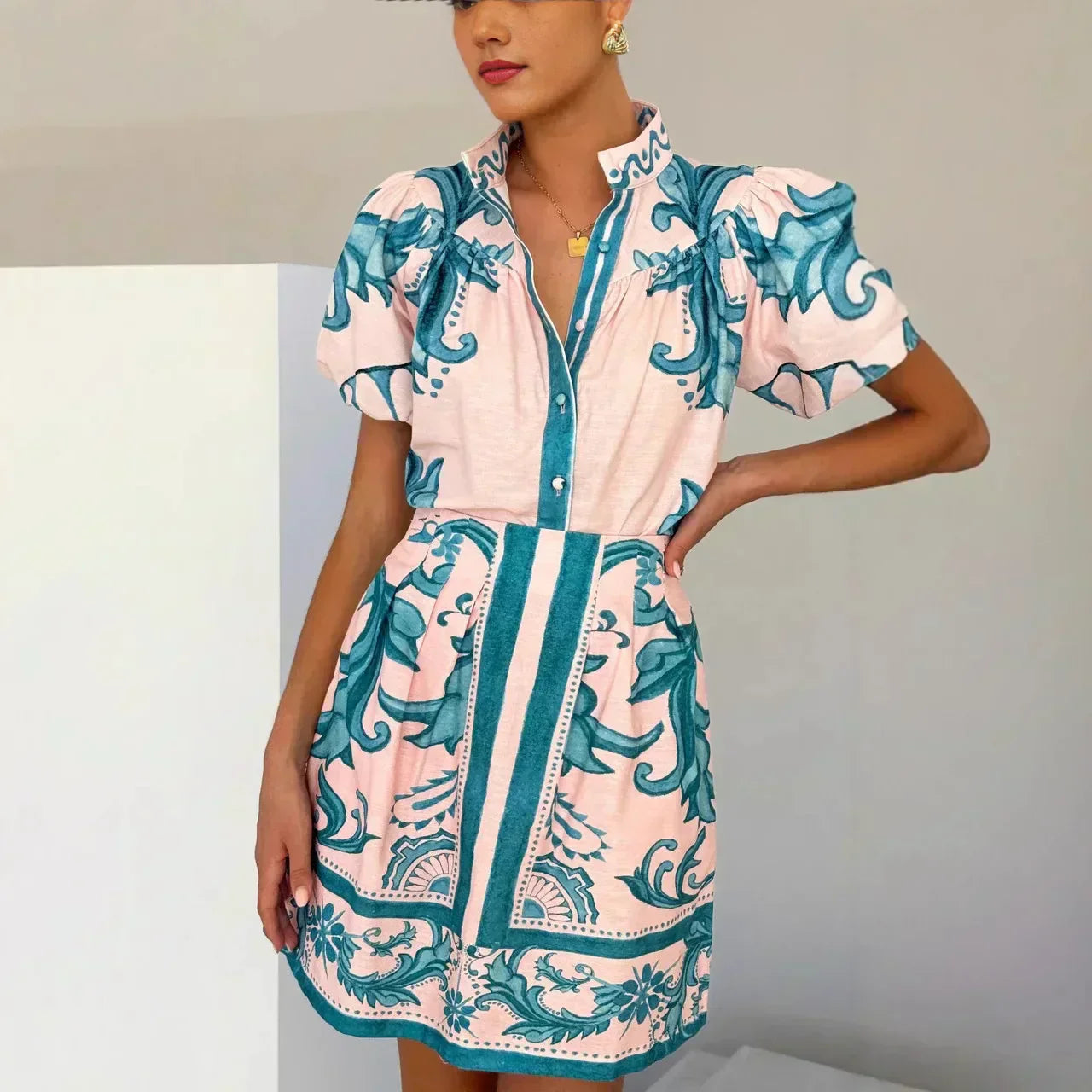 Women's Printed Puff Sleeve Mini Dress
