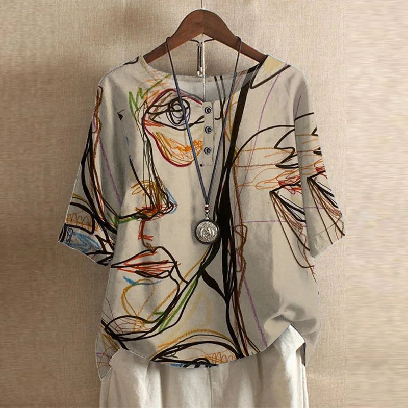 Blouse ample à imprimé floral vintage pour femme