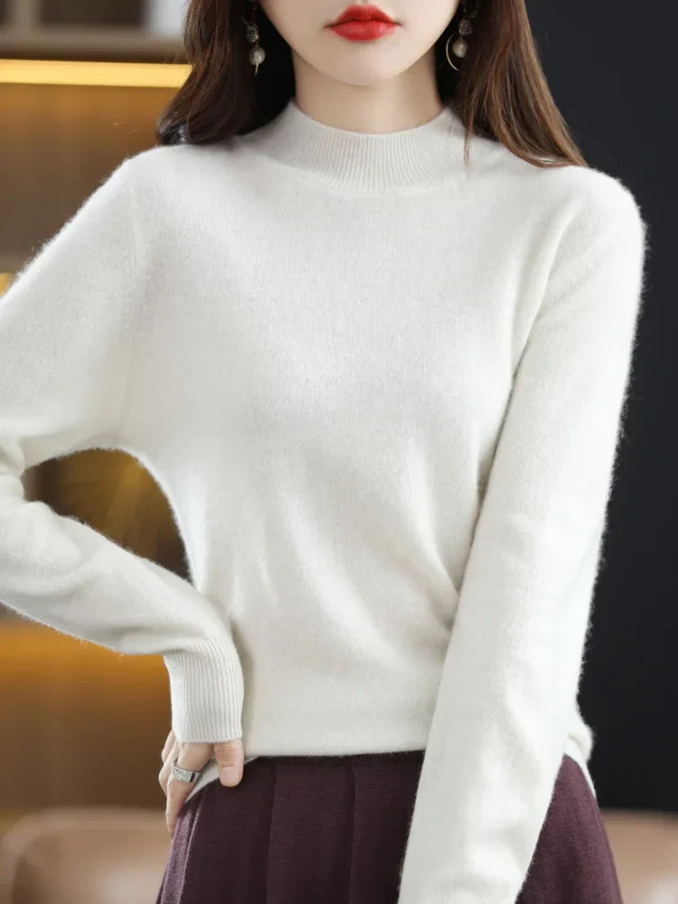 Suéter de punto suave de cuello alto para mujer
