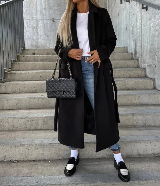 Women’s Double-Breasted Belted Long Coat