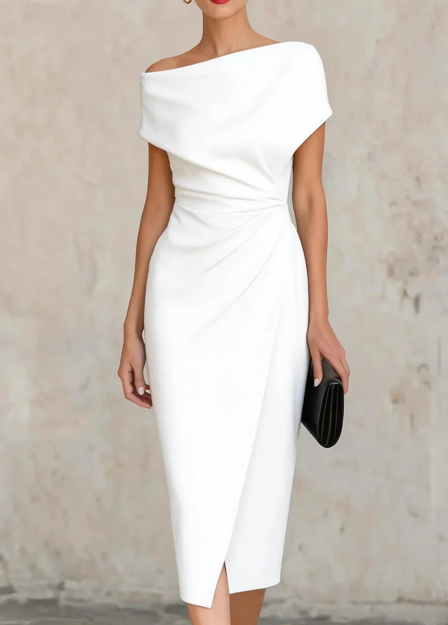 Robe midi plissée pour femme avec fente latérale