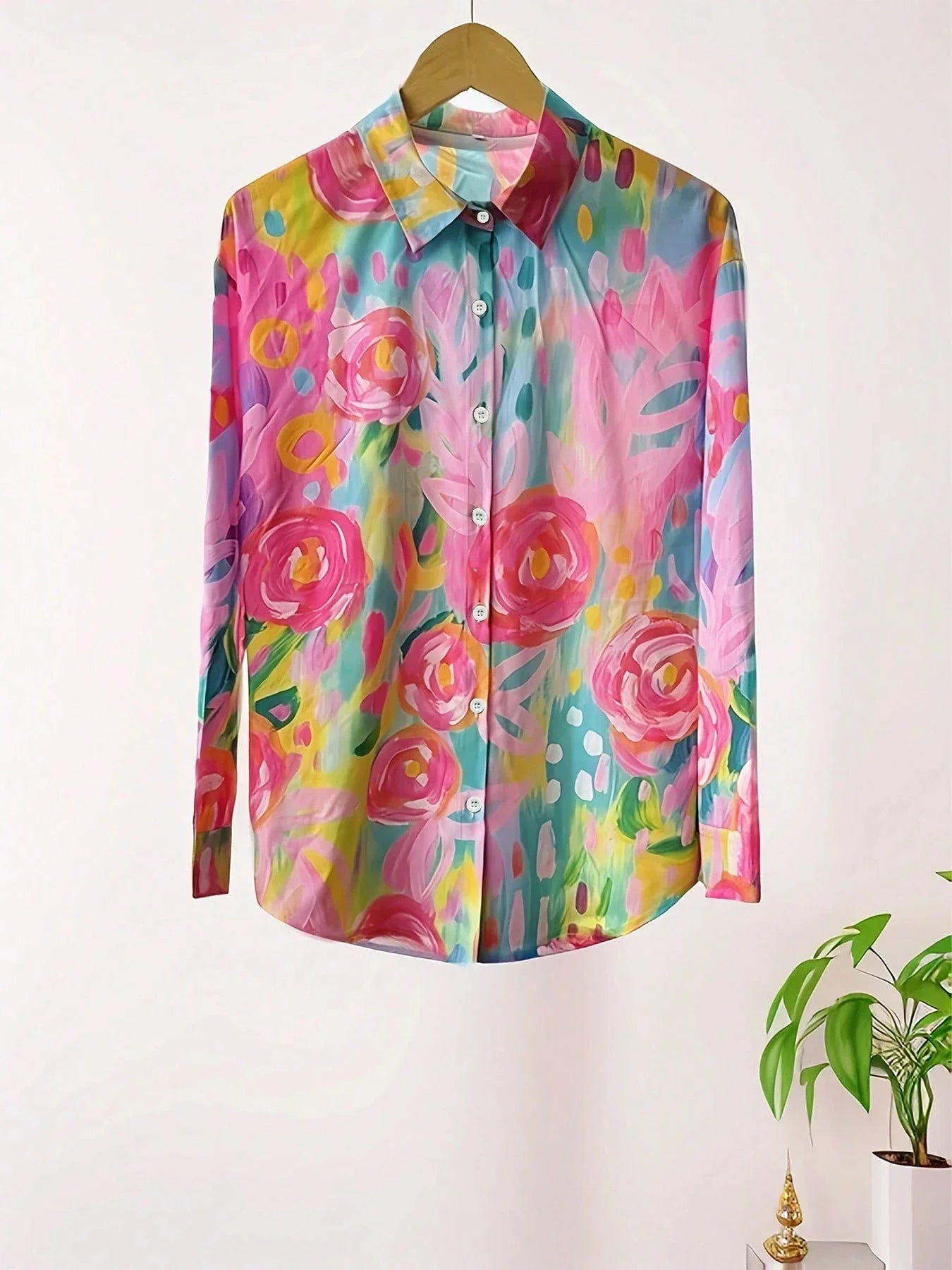 Floral Button-Up Womens Casual Shirt