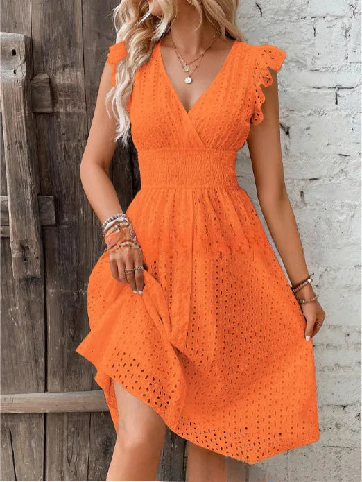 Women's V-Neck Eyelet Summer Dress