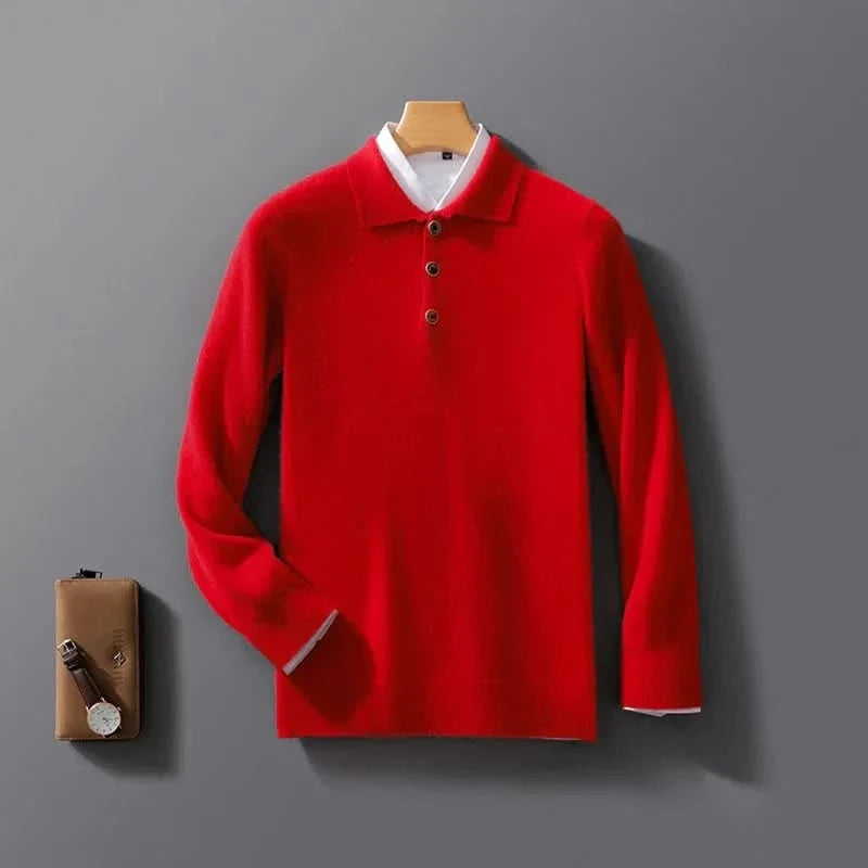 Pull en maille polo à manches longues pour homme