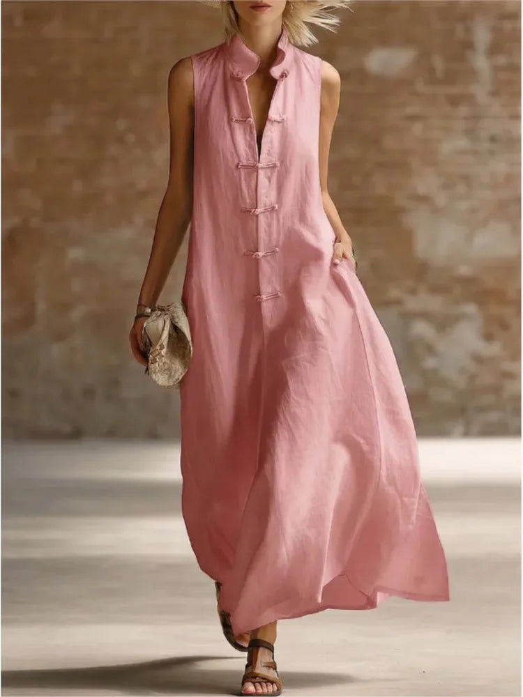 Robe chemise maxi sans manches pour femme