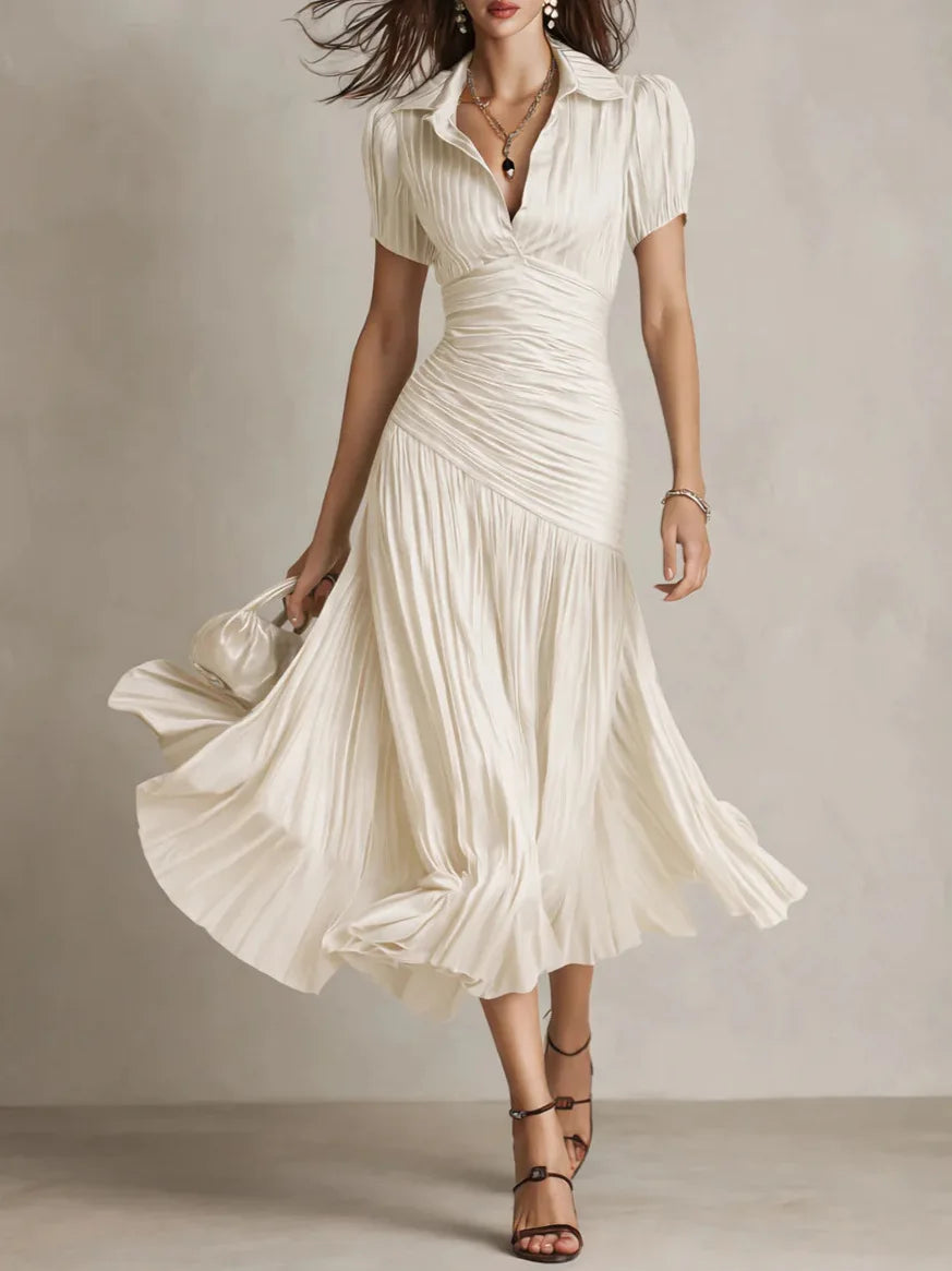 Robe midi plissée élégante pour femme à taille haute