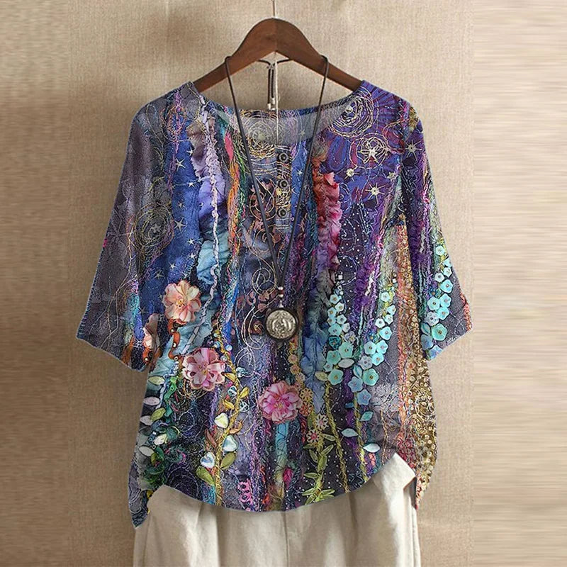 Blouse ample à imprimé floral vintage pour femme