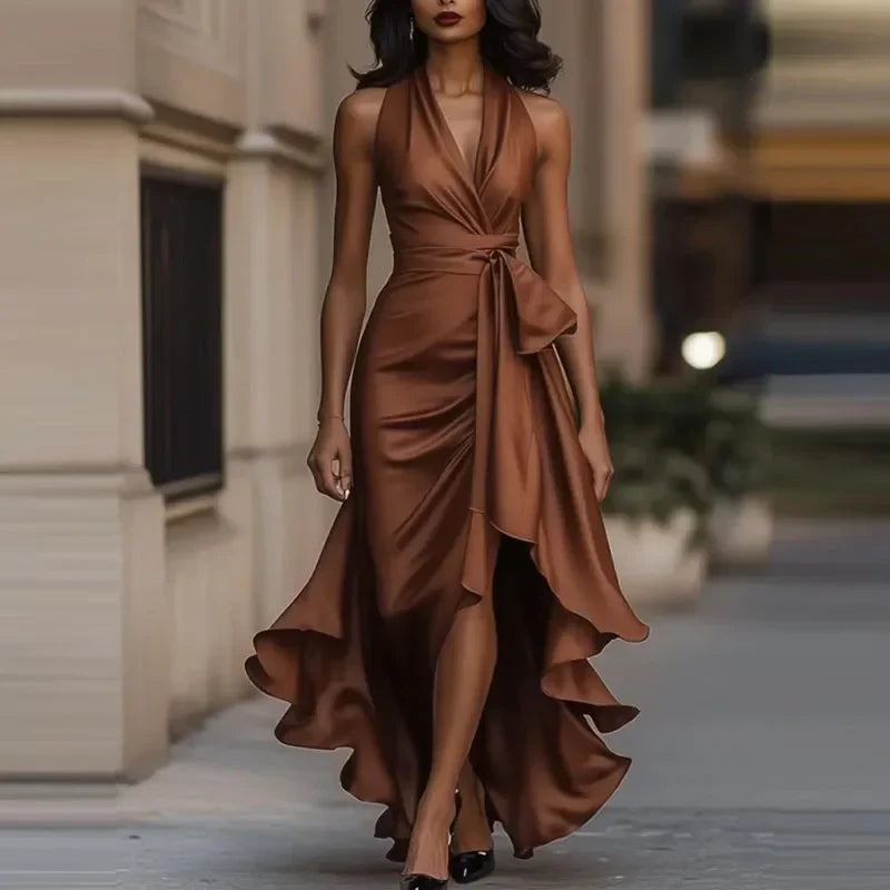 Robe maxi asymétrique pour femme à épaules dénudées