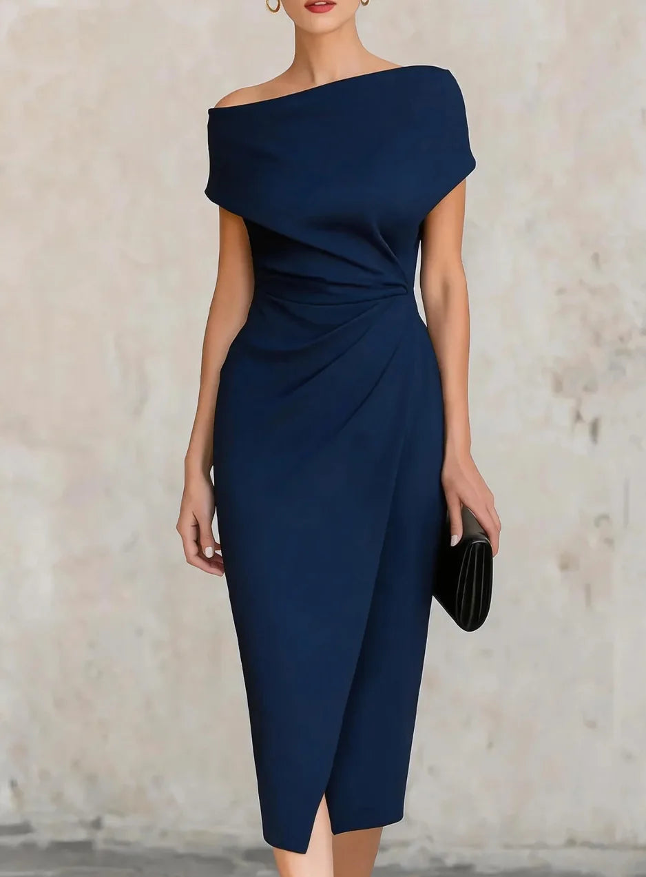 Robe midi plissée pour femme avec fente latérale