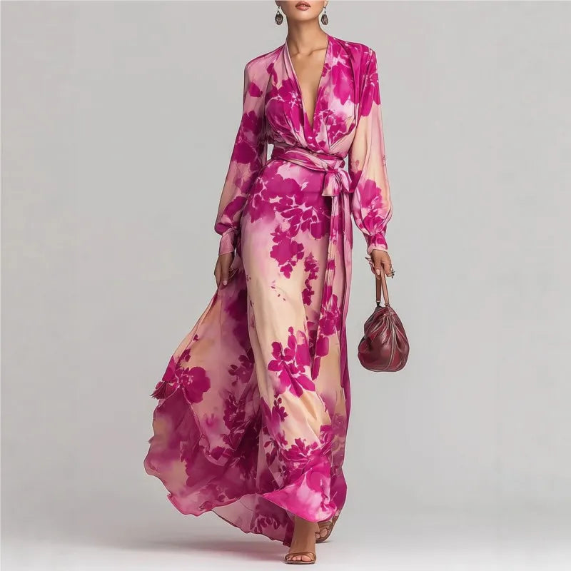 Robe maxi bohème pour femme avec décolleté plongeant en V