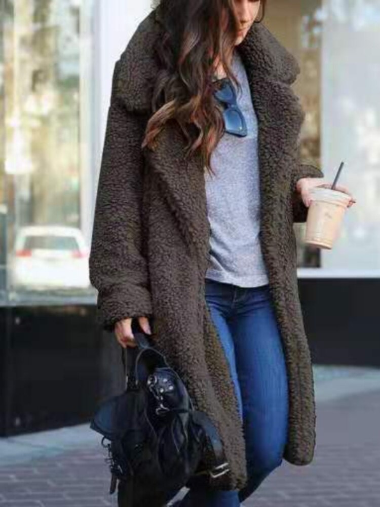 Cappotto lungo in pile Teddy da donna