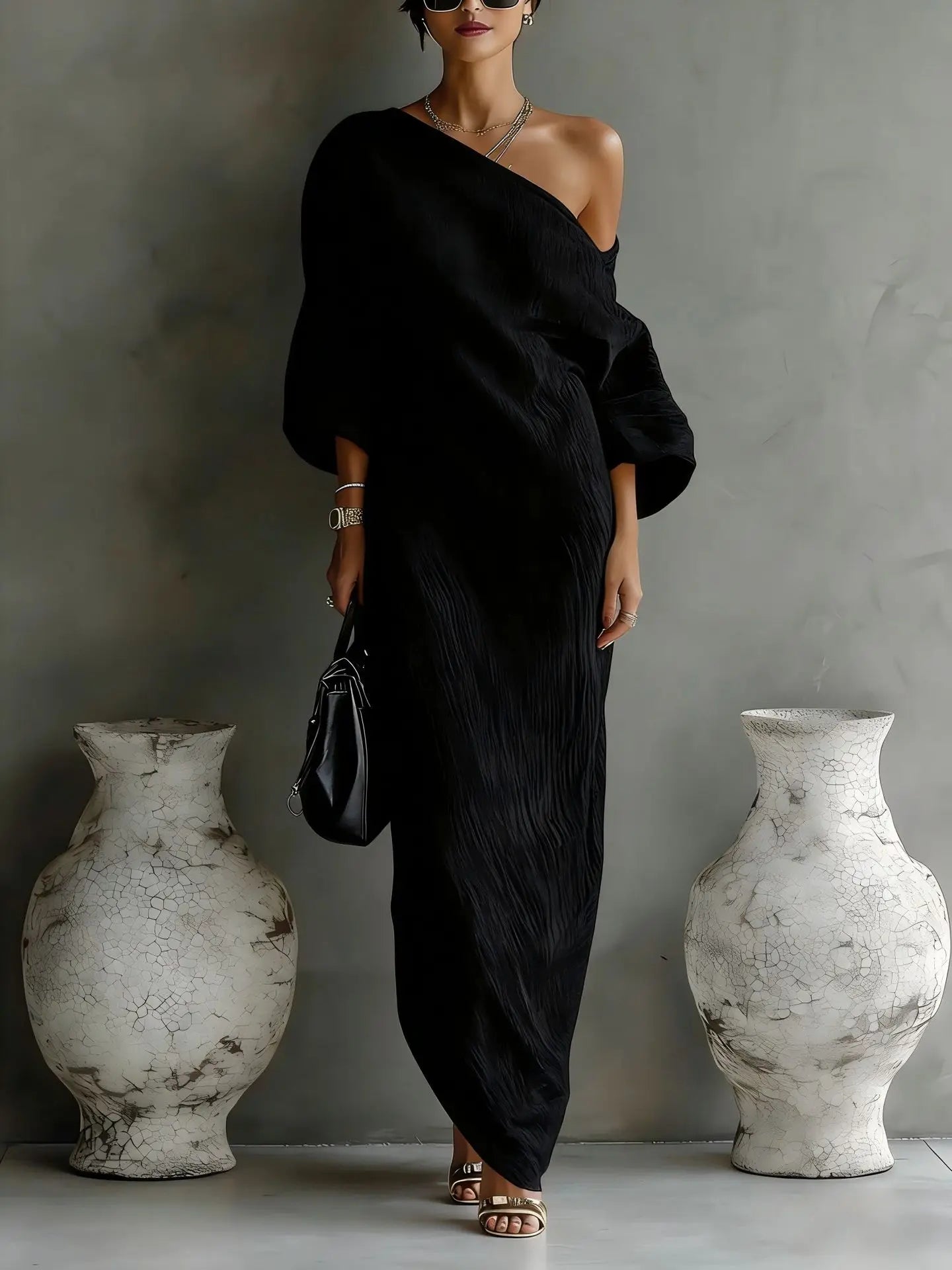 Women's One Shoulder Asymmetrical Maxi Dress