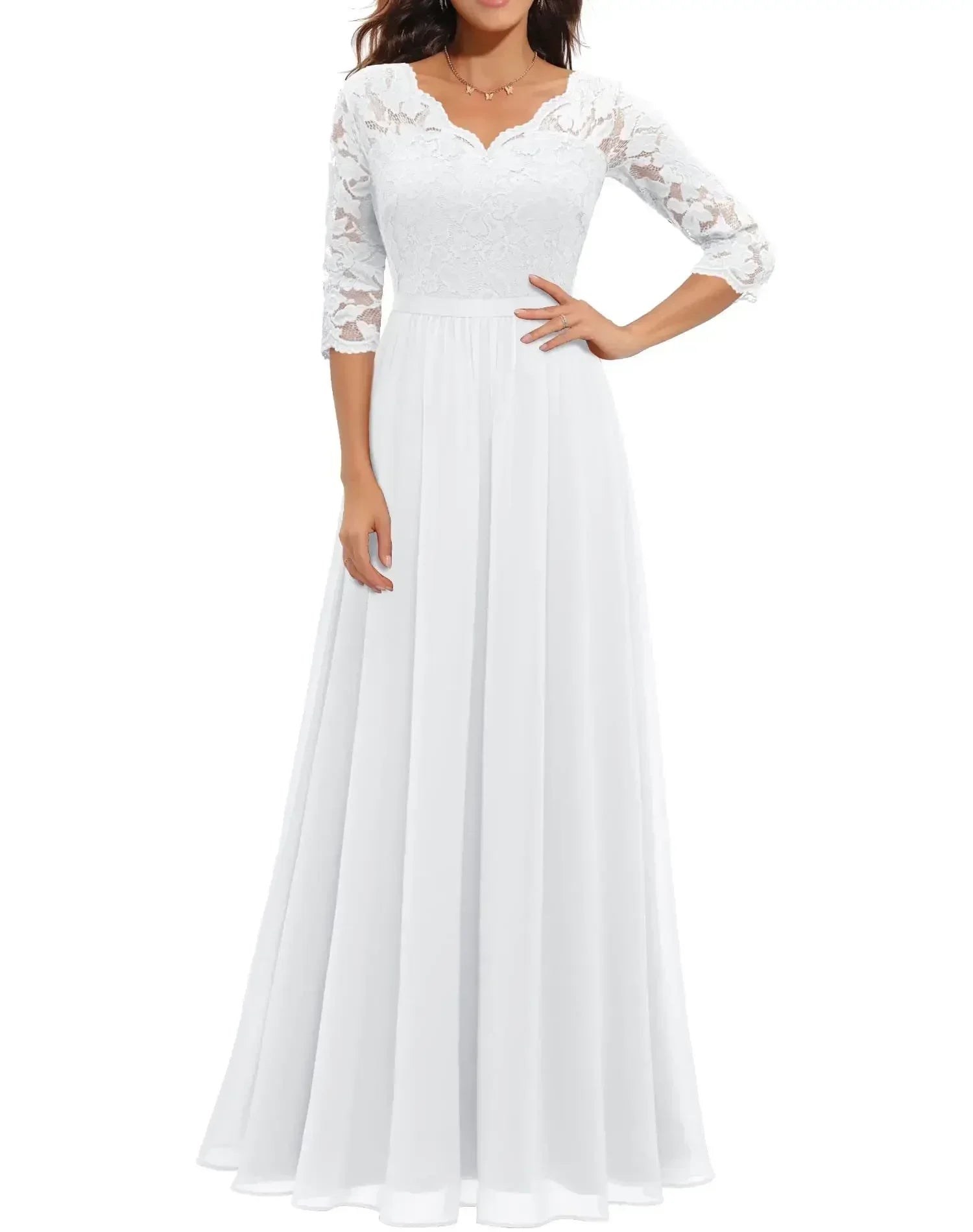 Robe longue élégante en dentelle pour femme