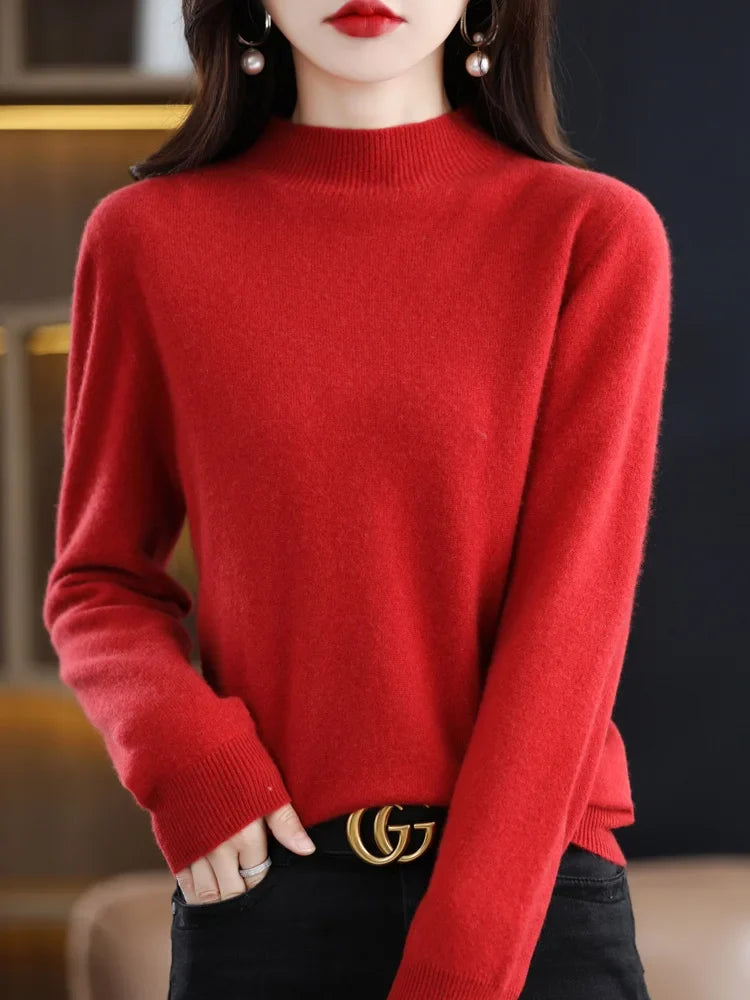 Suéter de punto suave de cuello alto para mujer