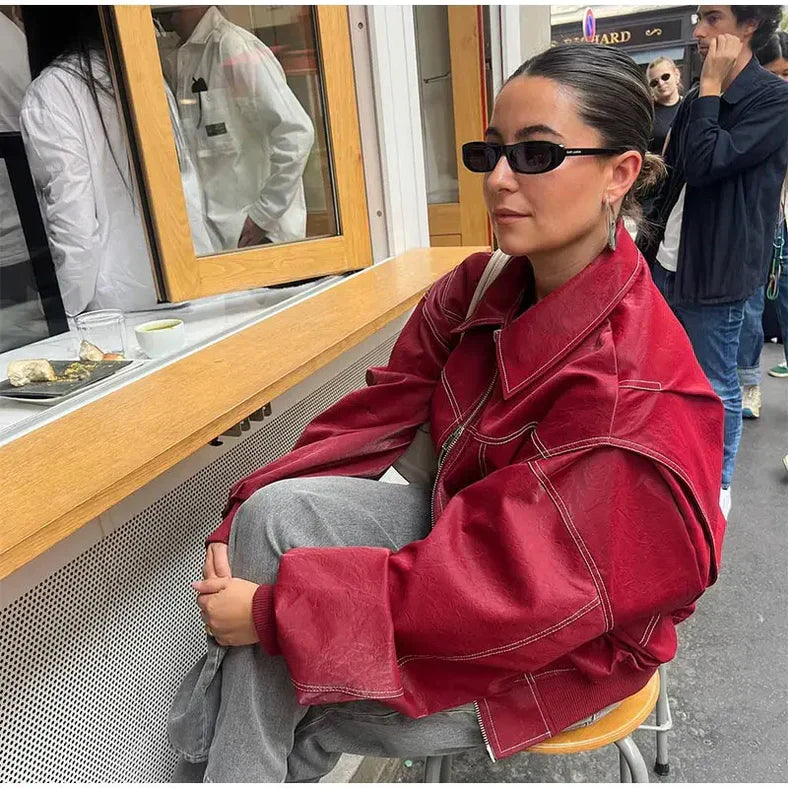 Γυναικείο κόκκινο oversized μπουφάν bomber