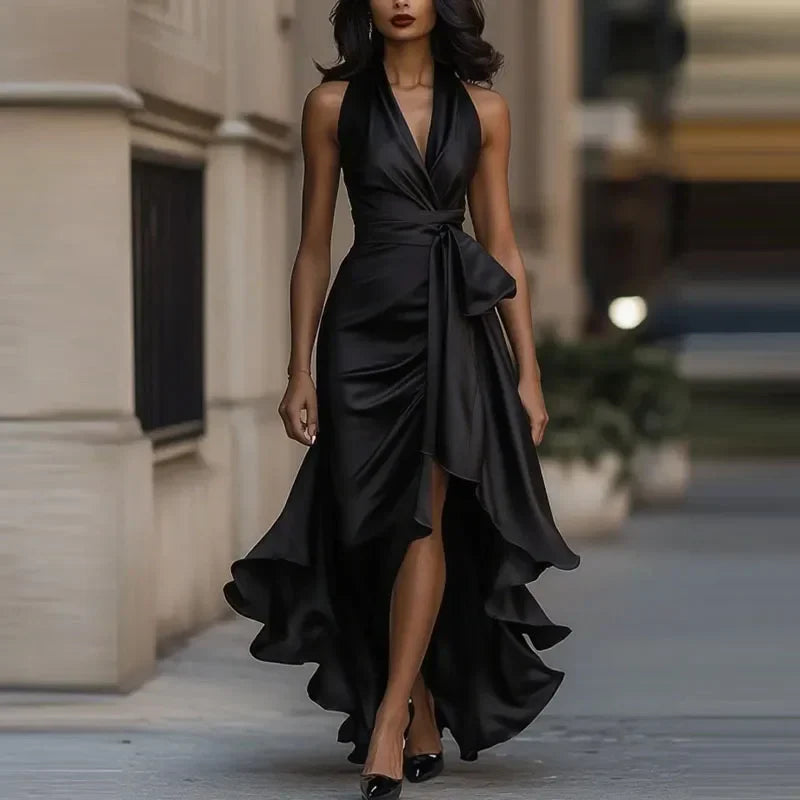 Robe maxi asymétrique pour femme à épaules dénudées