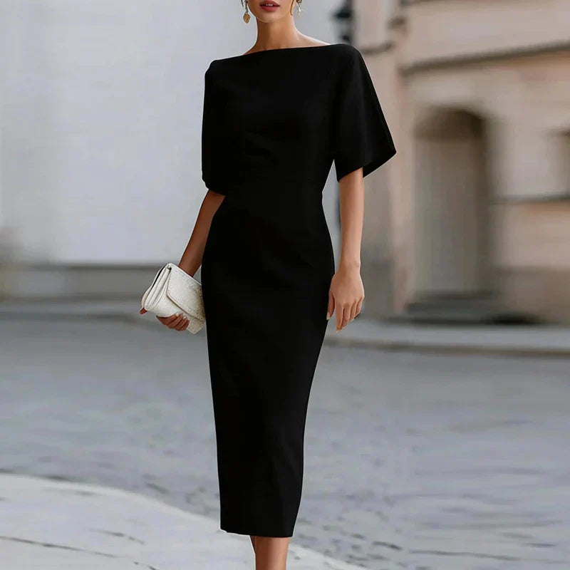 Robe midi élégante pour femme à encolure bateau