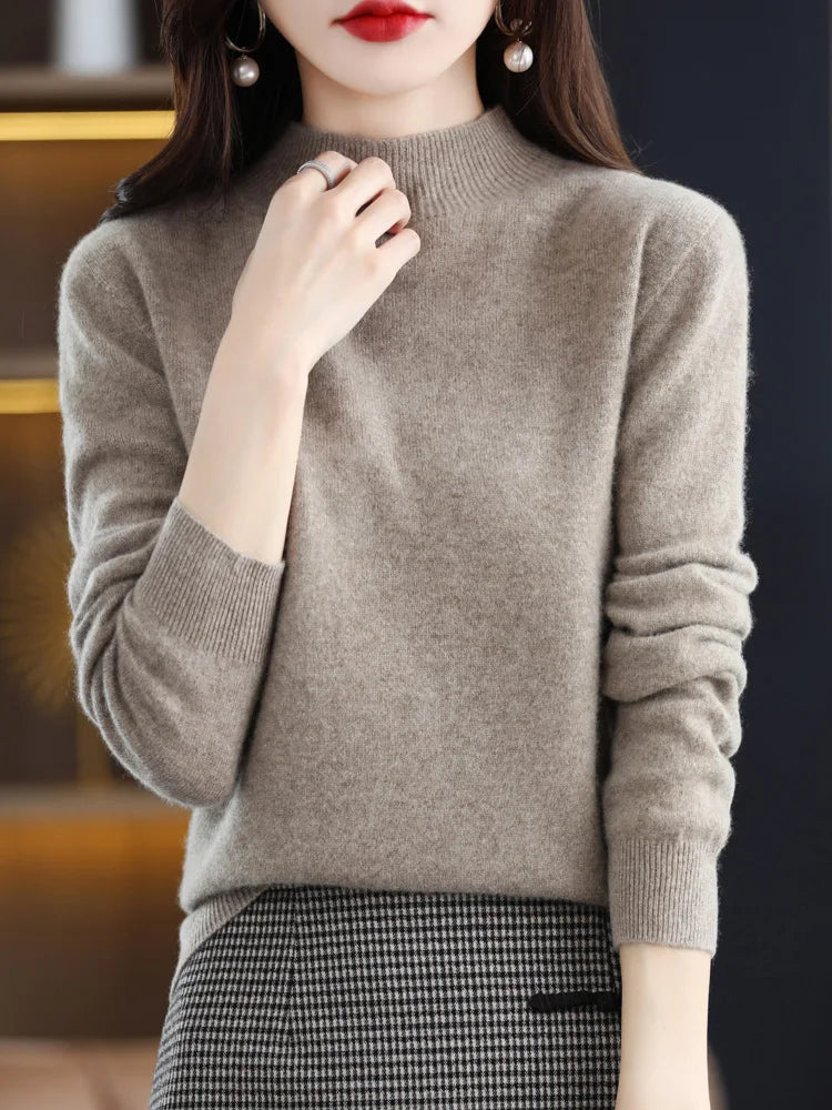 Suéter de punto suave de cuello alto para mujer