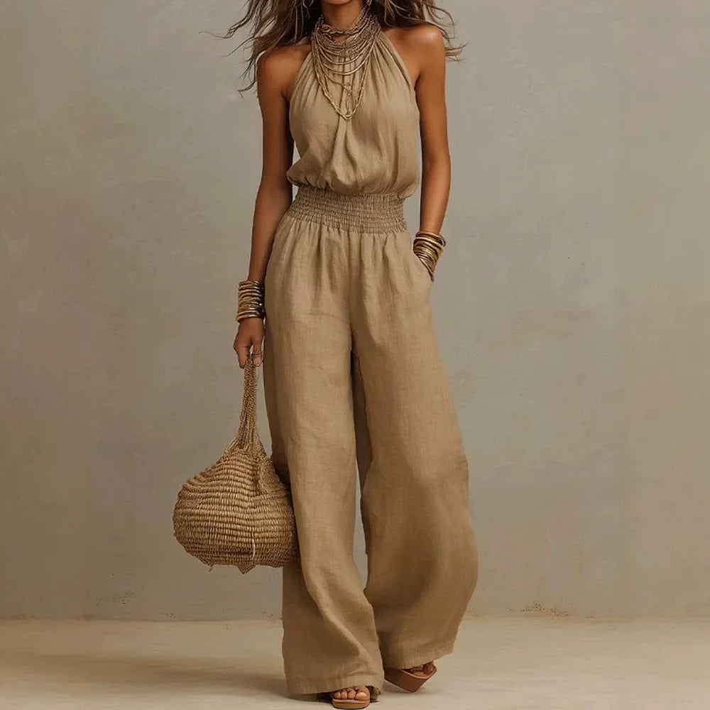 Combinaison femme à jambes larges avec col licou