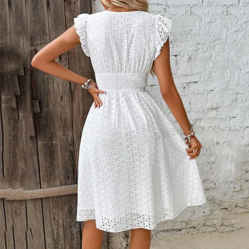 Women's V-Neck Eyelet Summer Dress