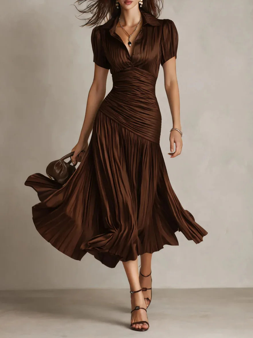 Robe midi plissée élégante pour femme à taille haute