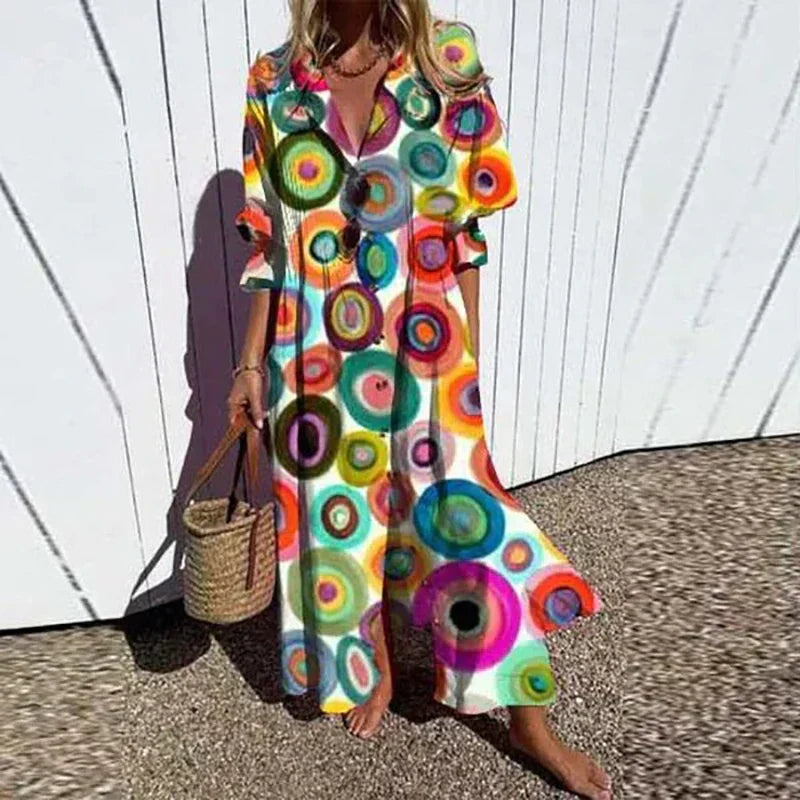 Women’s Colorful Floral Print Flowing Maxi Dress