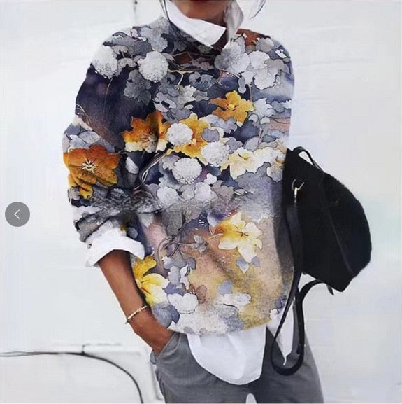 Women’s Floral Print Crew Neck Knit Sweater