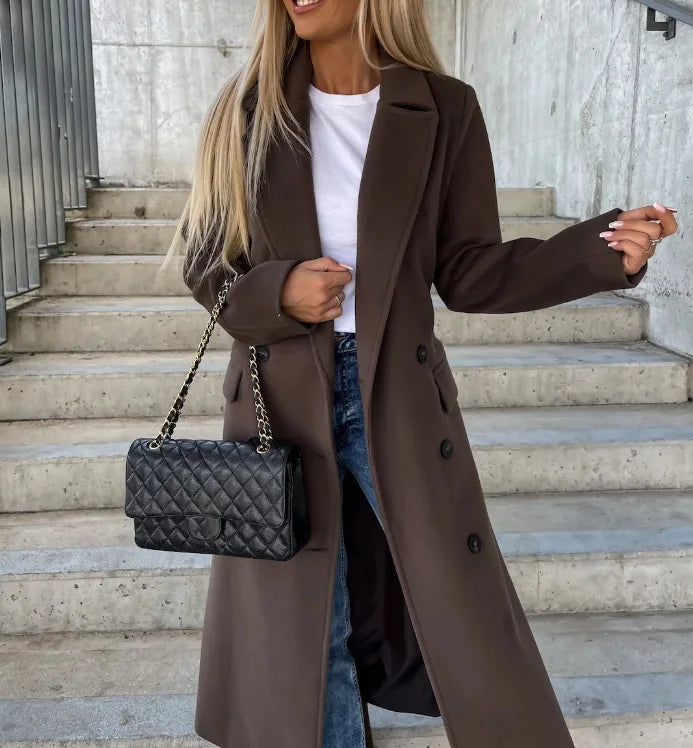 Women’s Double-Breasted Belted Long Coat