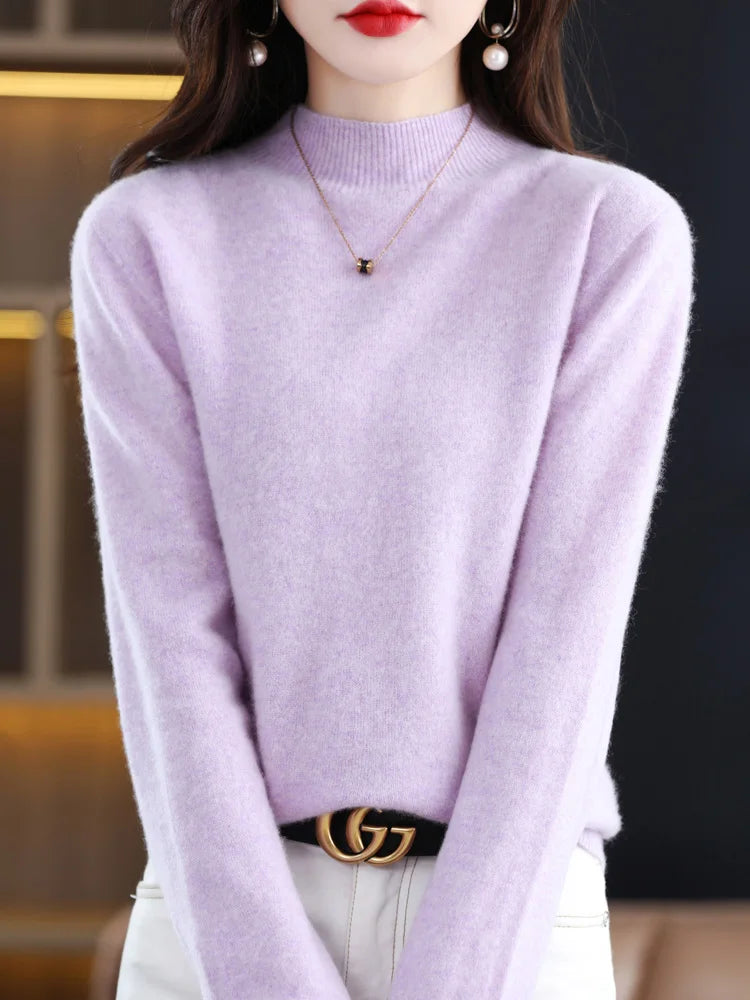 Suéter de punto suave de cuello alto para mujer