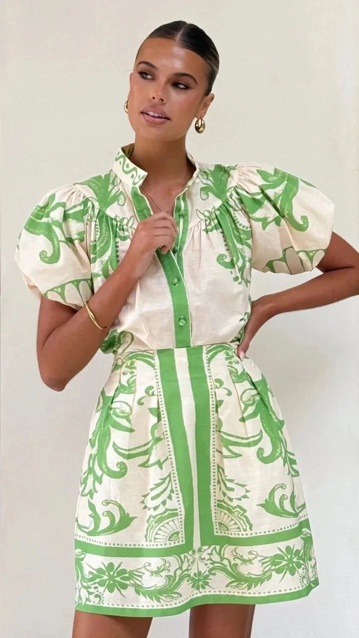 Women's Printed Puff Sleeve Mini Dress