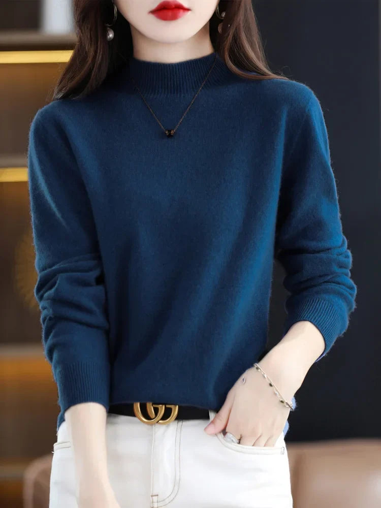Suéter de punto suave de cuello alto para mujer