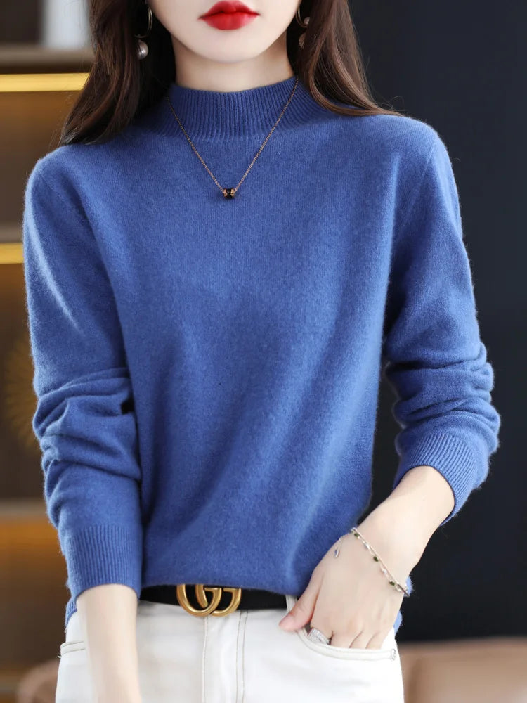 Suéter de punto suave de cuello alto para mujer