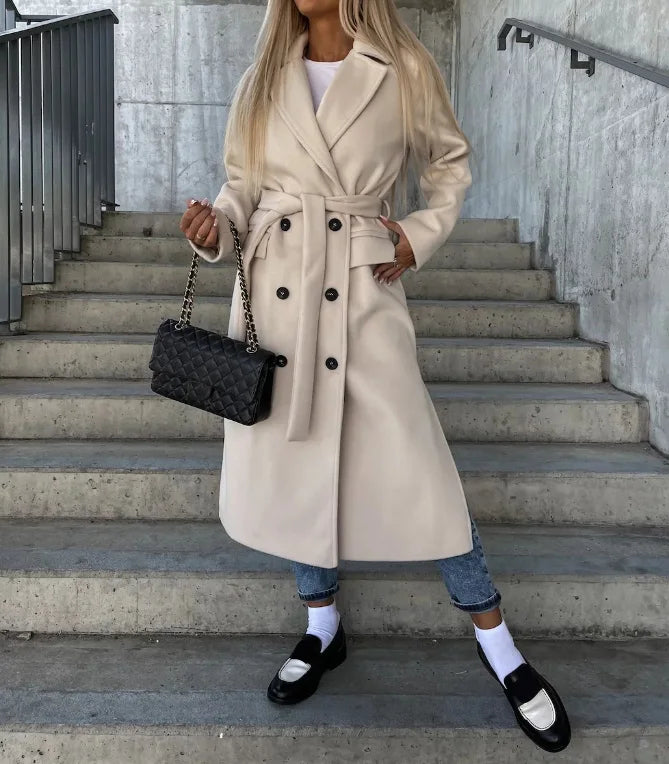 Women’s Double-Breasted Belted Long Coat