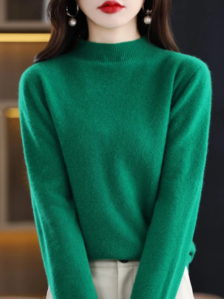 Suéter de punto suave de cuello alto para mujer