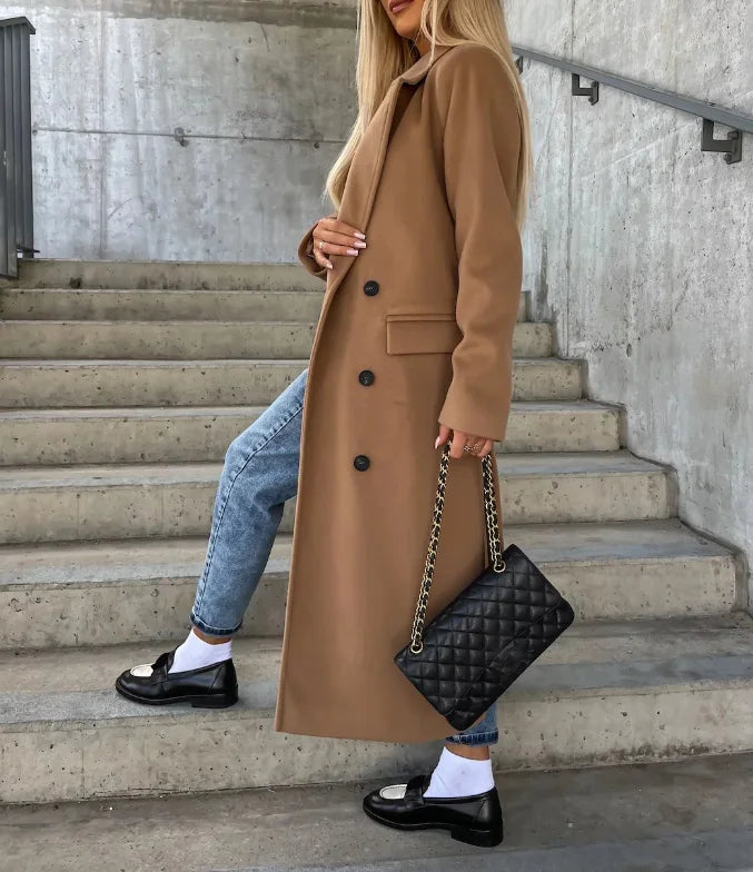 Women’s Double-Breasted Belted Long Coat