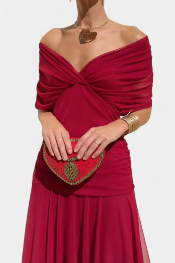 Women's Off-Shoulder Elegant Draped Maxi Dress