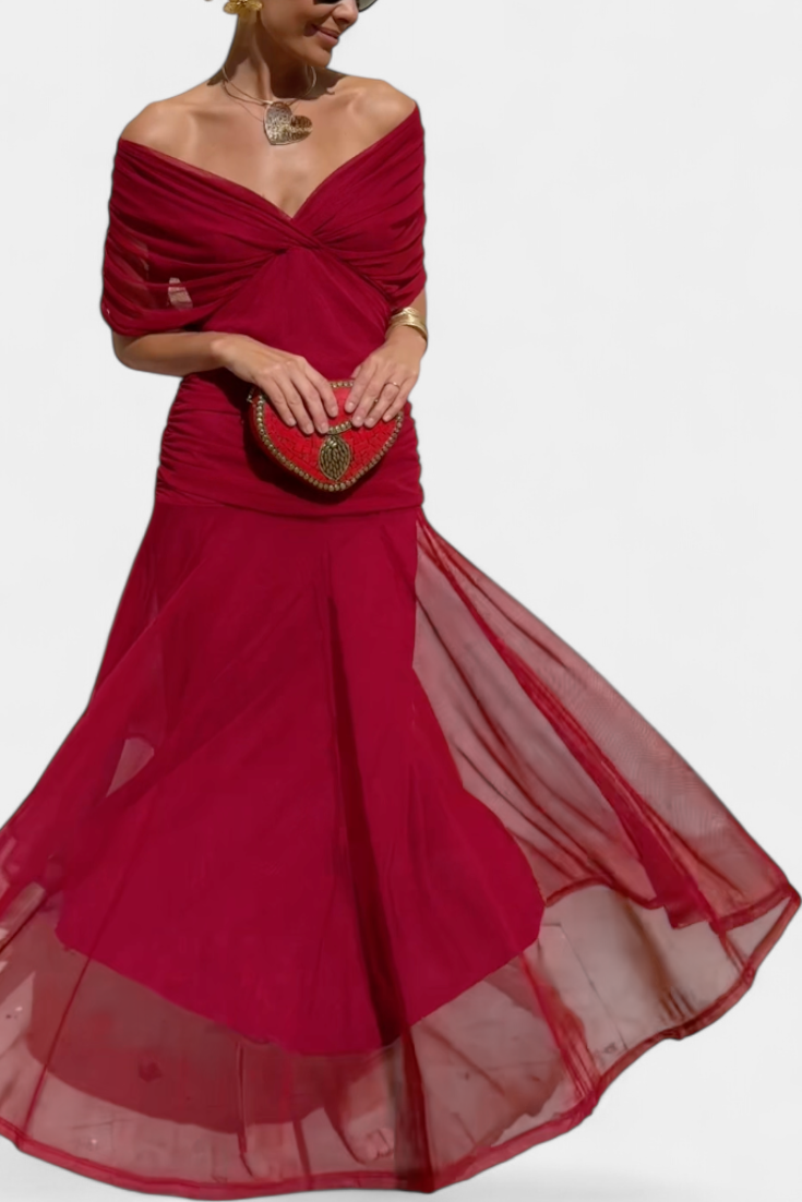 Women's Elegant Off-Shoulder Chiffon Maxi Dress