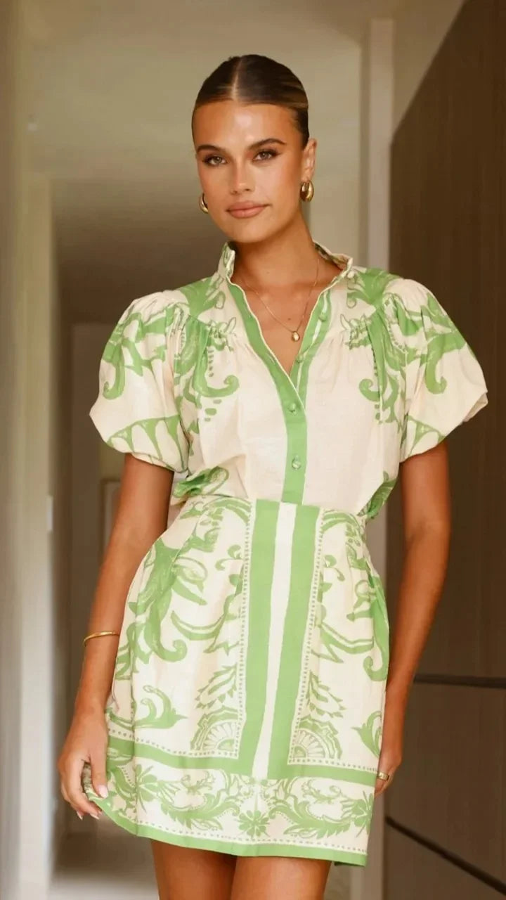 Women's Printed Puff Sleeve Mini Dress