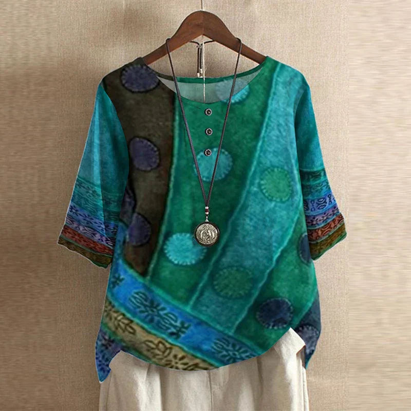 Blouse ample à imprimé floral vintage pour femme
