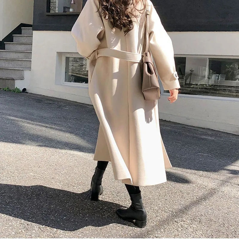 Women's Long Belted Double-Breasted Trench Coat