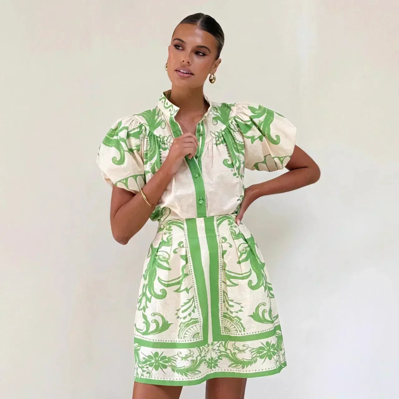 Women's Printed Puff Sleeve Mini Dress