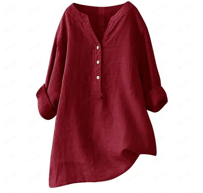 Blouse décontractée pour femme à col en V avec boutons